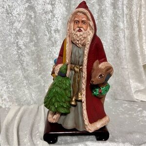 Vintage Ceramic Beautiful Hand Painted Old World Santa Claus w/Deer Signed/Dated
